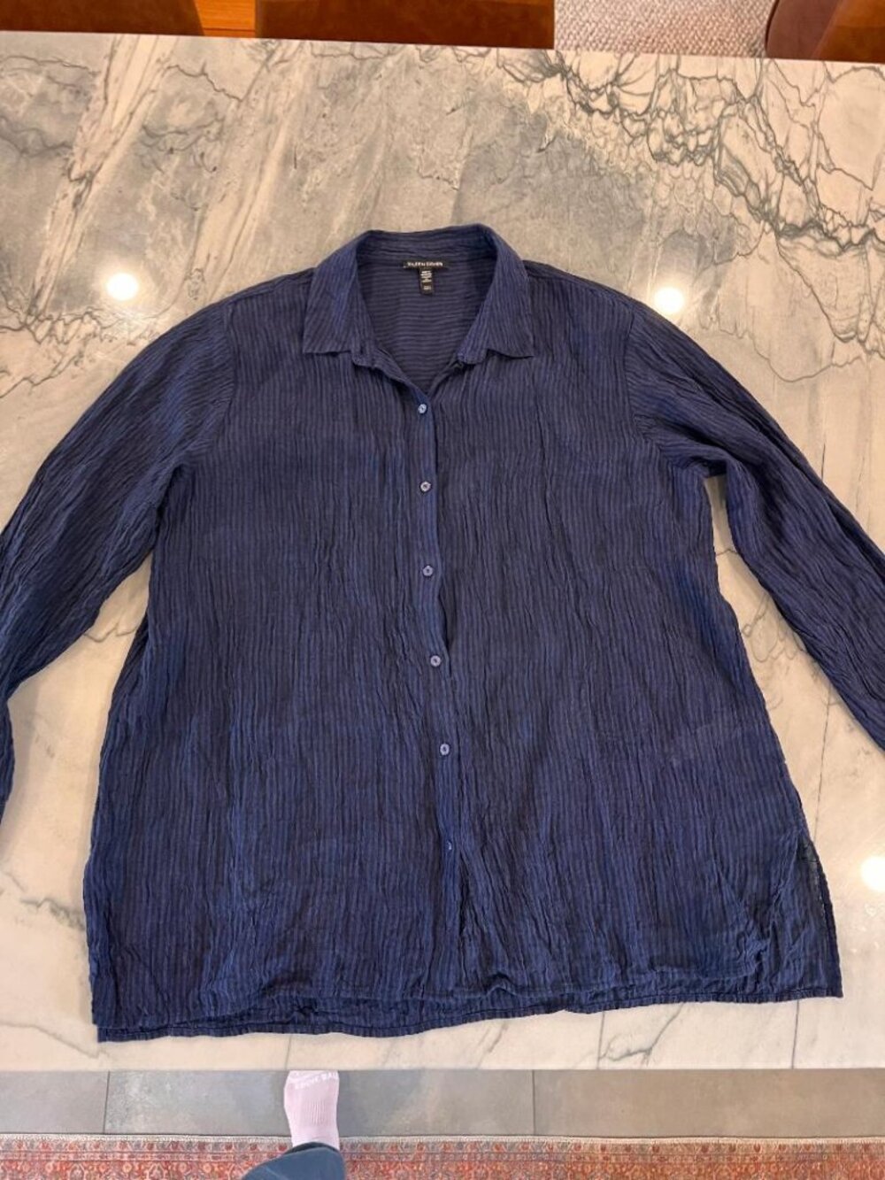 Eileen Fisher Linen seer sucker striped button down size XL- NWOT